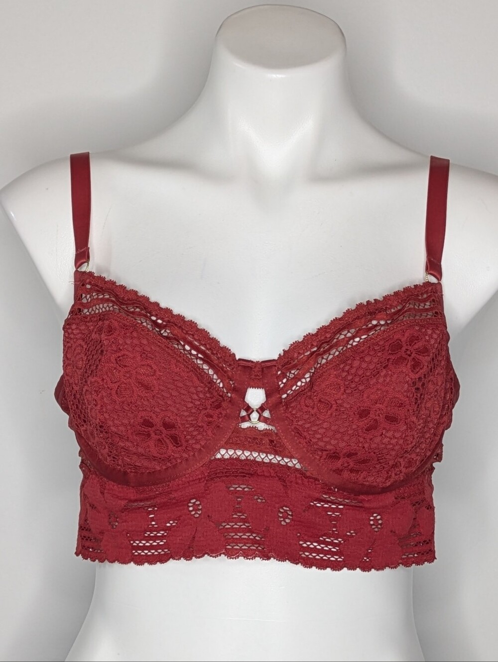 Aerie Show Off Red Lace Balconette Bra 36D
